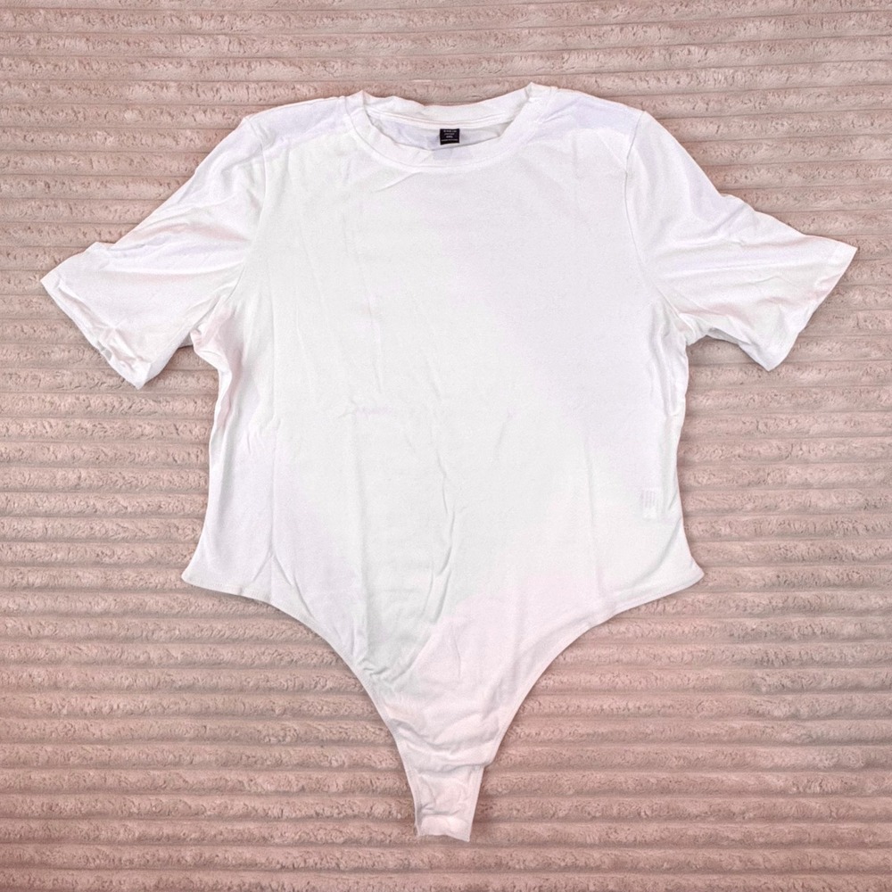 NEW Shein Curve 4XL White 100%‎ Cotton Blend Short Sleeve Bodysuit Casual
